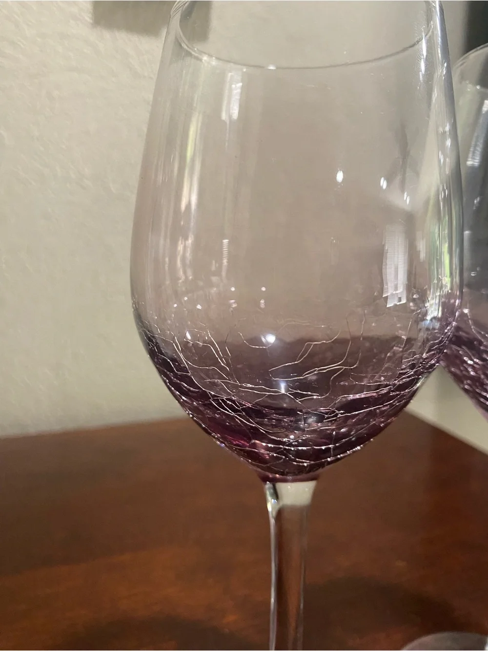 Discontinued, Set of 2, Pier 1, Handblown Purple Crackle Wine Glasses